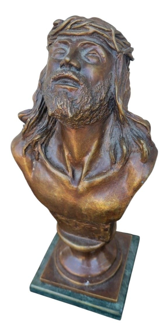 Antique French  Bronze Of Jesus Christ and Marmol Base 13",   12.5 Pounds