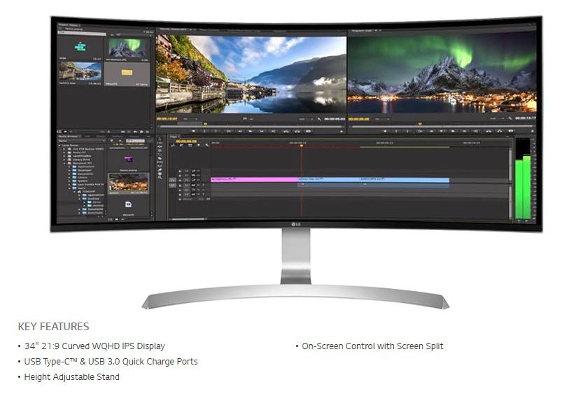 34'' IPS WQHD UltraWide™ Curved Monitor (3440x1440) with USB Type-C™, USB 3.0 Quick Charge, FreeSync™, Flicker Safe, Black Stabilizer & Game Mode