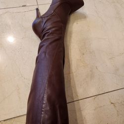 Maxstudio Women Genuine Leather Brown High Heel Boots Size 8.5 Fits Like 9