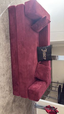 Burgundy Corduroy Sofa with Cushions