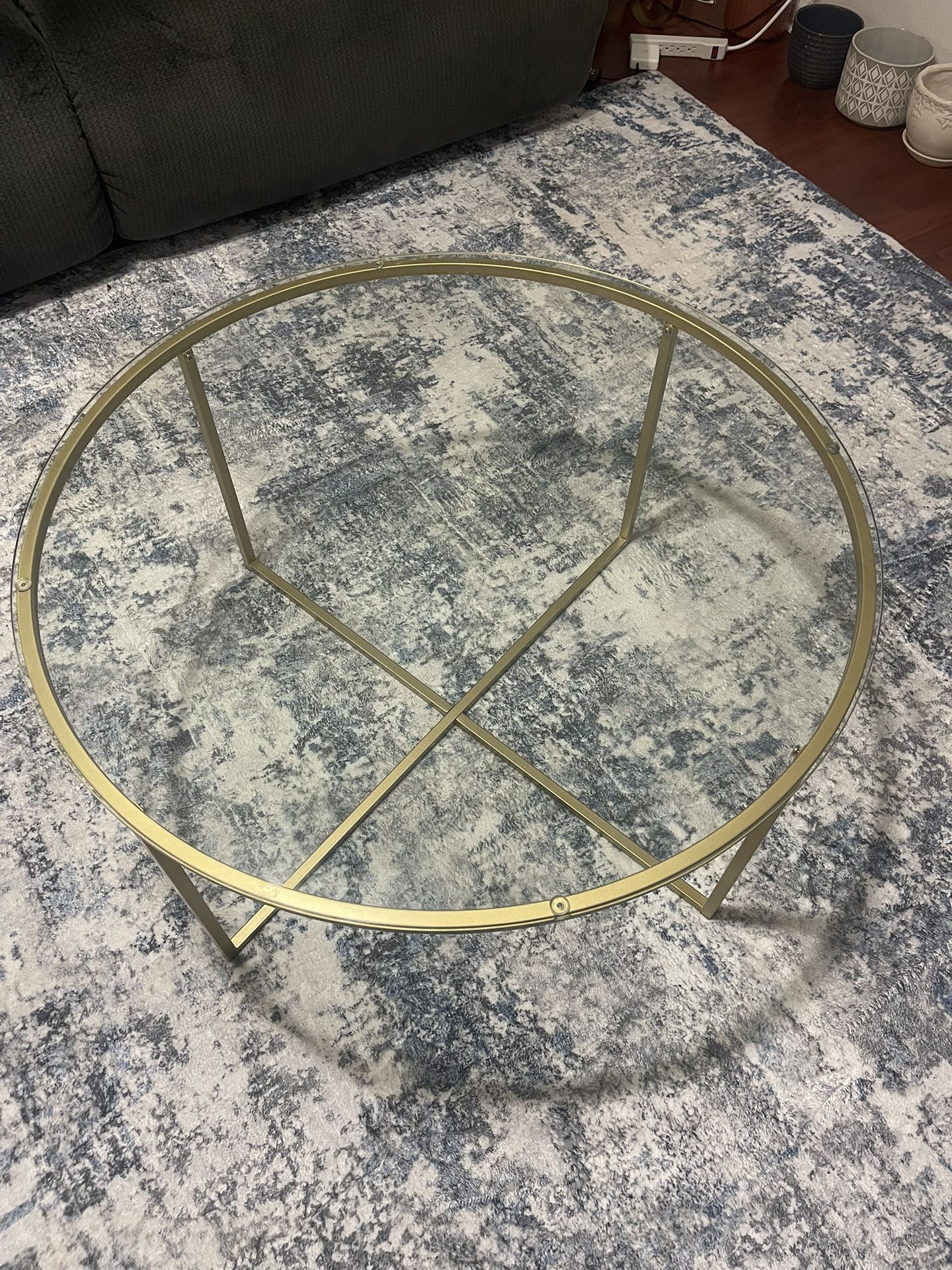 36” Coffee Table with X base - Glass/Gold