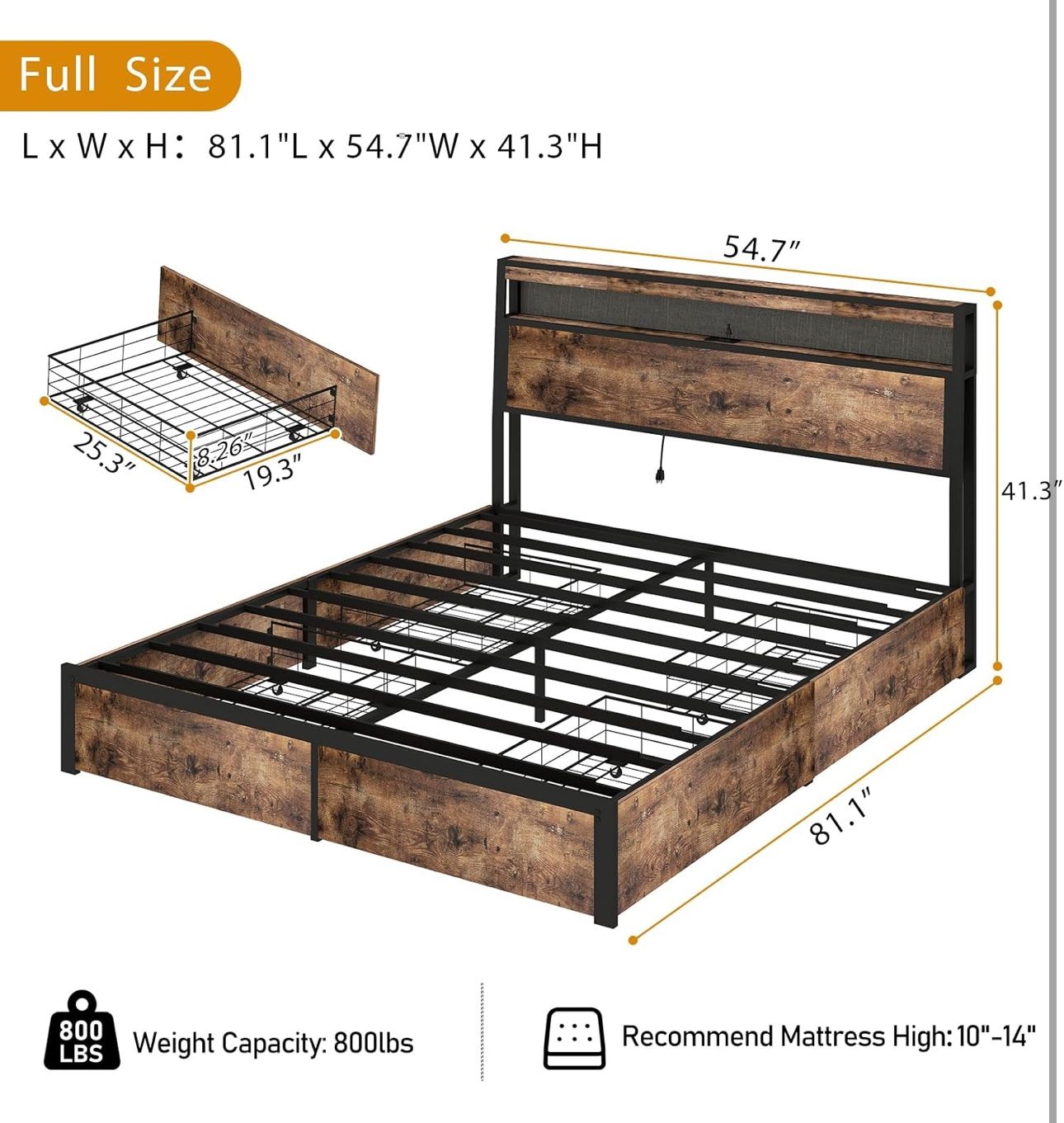 Full Bed Frame New In Box Led Lights And Storage , Mattress Not Including! 