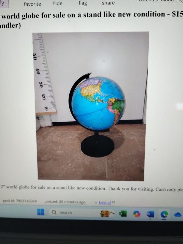 12 Inch World Globe Perfect Condition Cash Only Please