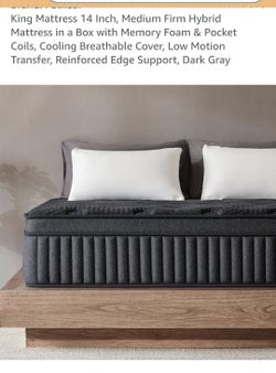 King Mattress 14 Inch, Medium Firm Hybrid Mattress in a Box with Memory Foam & Pocket Coils, Cooling Breathable Cover, Low Motion Transfer, Reinforced