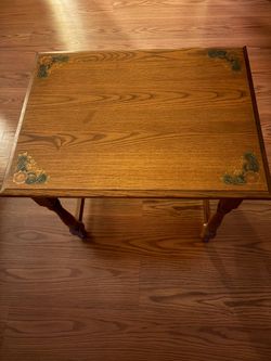 Vintage Floral Stenciled Wood End Table