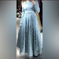 Formal blue Dress Long Sleeve Arab Style 
