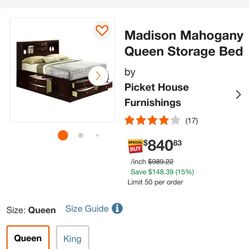 Merlot Veneer Queen Storage Bed (10 Drawers)