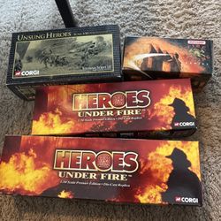 Lot Of 4 Corgi And Matchbox Fire Trucks And A Tank. 