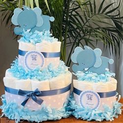 BLUE ELEPHANT PEANUT on the Way baby shower diaper cakes gift party decor 