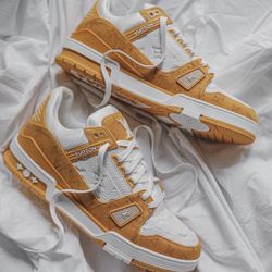 LOUIS VUITTON Trainer Cowhide Denim Stitching Lacing Low-top Orange Yellow (96)10