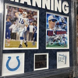 COA Rare Collectible Of 2 Hall Of Famers Peyton Manning And Eli Manning Autographed Frame Super Rare Man Cave Item