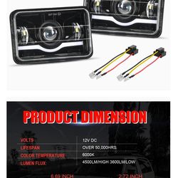 2PCS 4x6 LED Headlights Compatible with 1 Chevrolet S10 Blazer Peterbilt Kenworth Oldsmobile Cutlass Trucks with Hi/Lo Beam DRL and Red Evil E