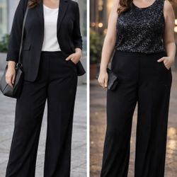 Alfani XL Black Wide Leg Pants Pull On Dress Work Evening