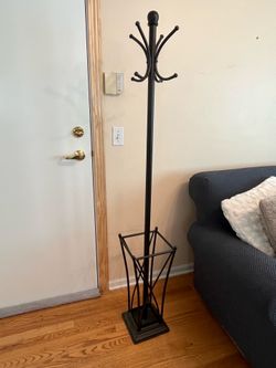 Black Metal Coat Rack with Umbrella Stand – $40