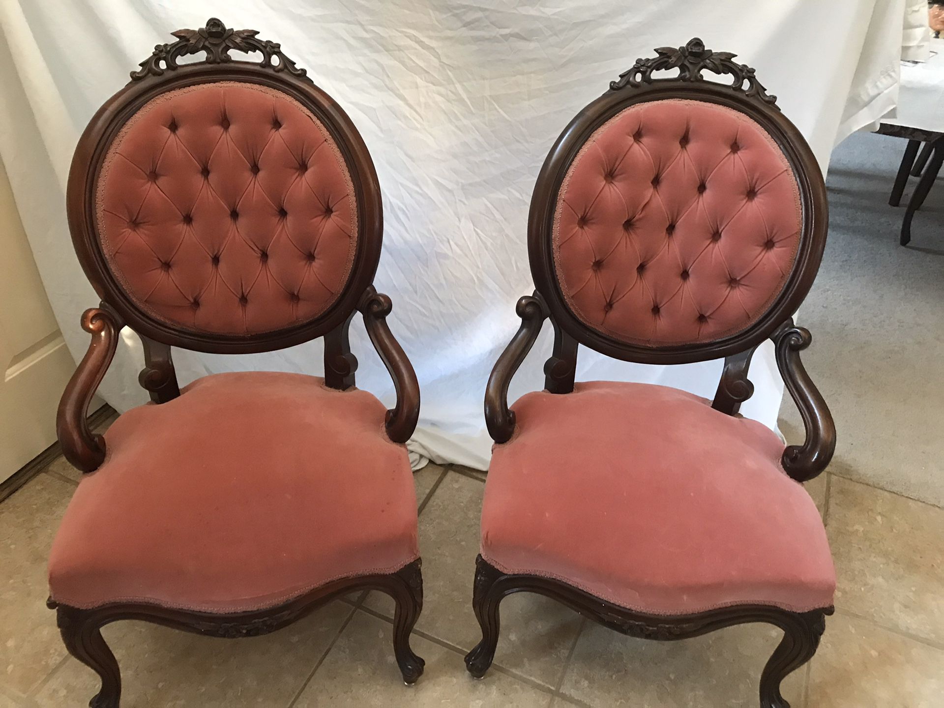 Antique Victorian Rose carved chairs