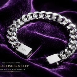 Luxury 10mm 925 Silver Cuban Link Bracelet 8 Inches Long Brand New 