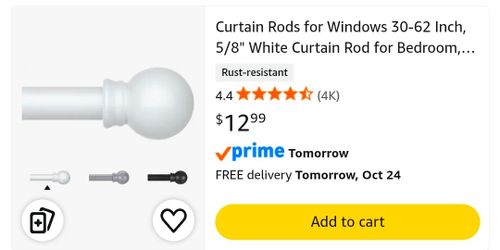 White Curtain Rod 30-62 Inch