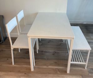 White Dining Table Set with Chairs and Bench