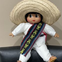 NWOT Stuffed Body Sitting Mexican Doll, 12” High When Sitting Without Hat