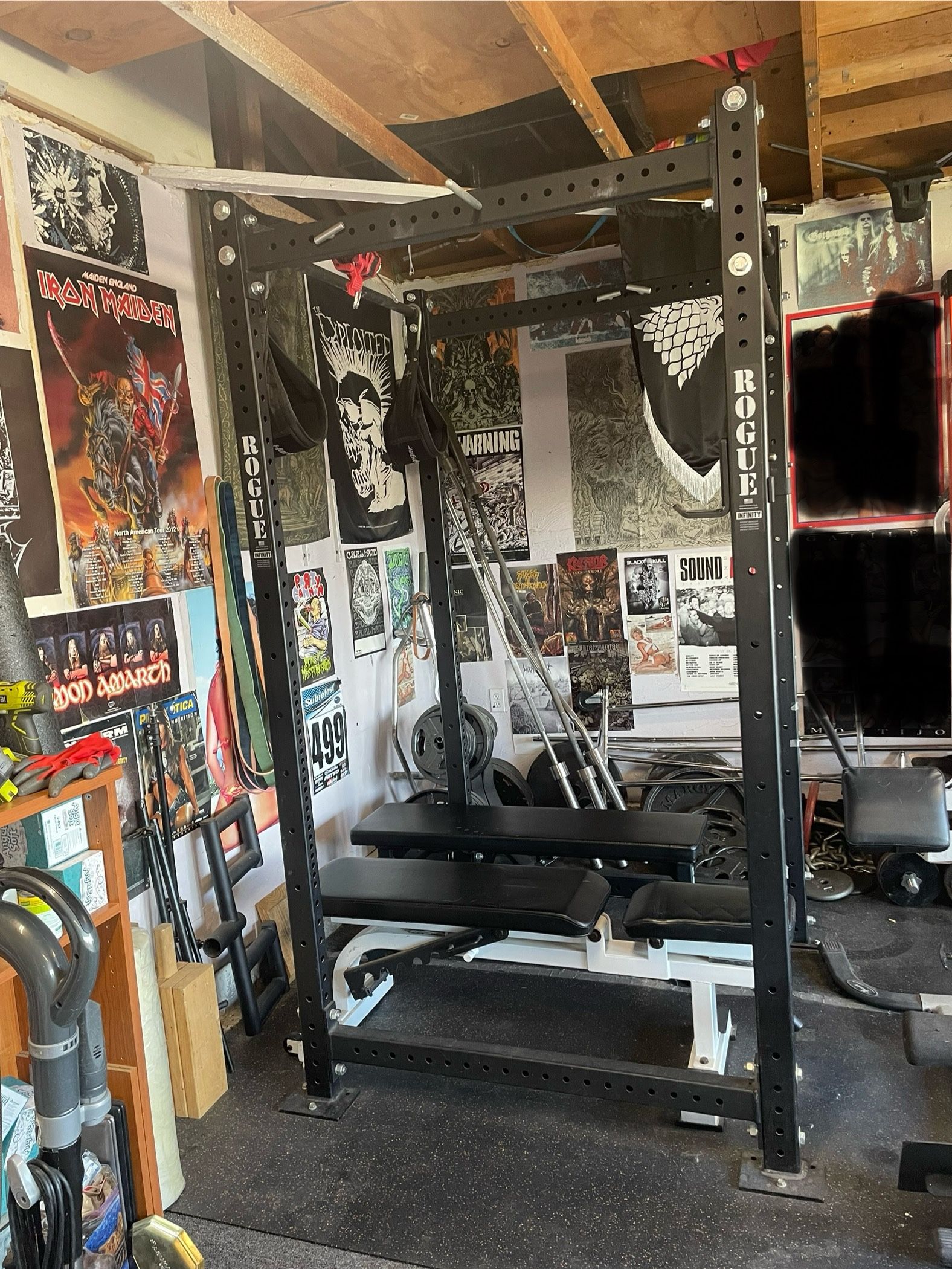 Rogue Squat Rack, Reverse Hyper, Free Weights 