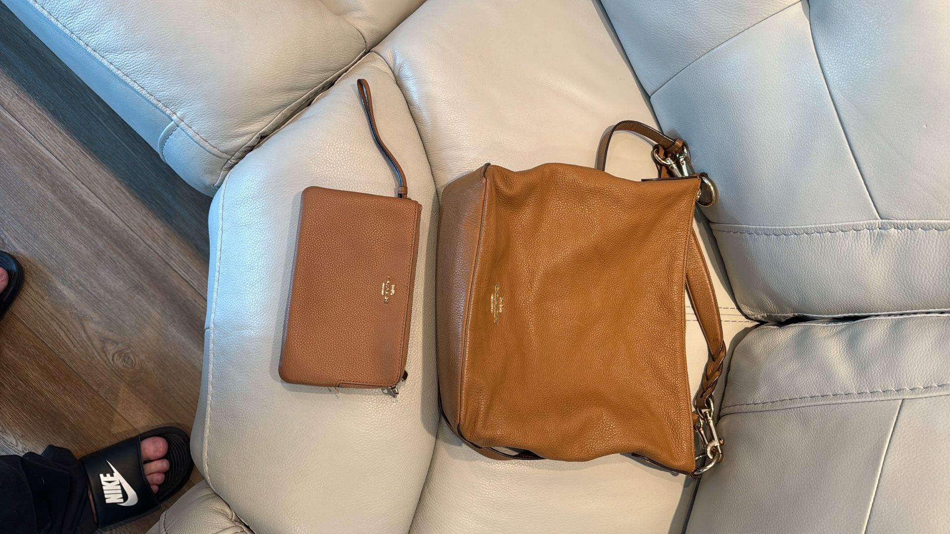 Coach Abby Duffle Bag + Coach Double-Zip Pebble Leather Wallet — Tan Set