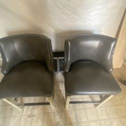 2 Beautiful Grey Leather Bar Stools 