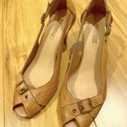 Thom Mcan Brown Leather Peep-Toe Heels