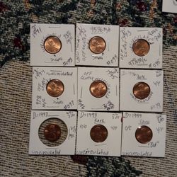 RARE RED 🪙 C O N S E C U T I V E Yrs.(1991&1999) Set of 9. Lincoln Penny.