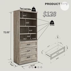 😀 72" Tall Farmhouse Bookshelf, 30" Wide Large Modern Wooden Storage Cabinet w/3 Drawers