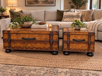 Vintage-Style Map Trunk Coffee Table Set