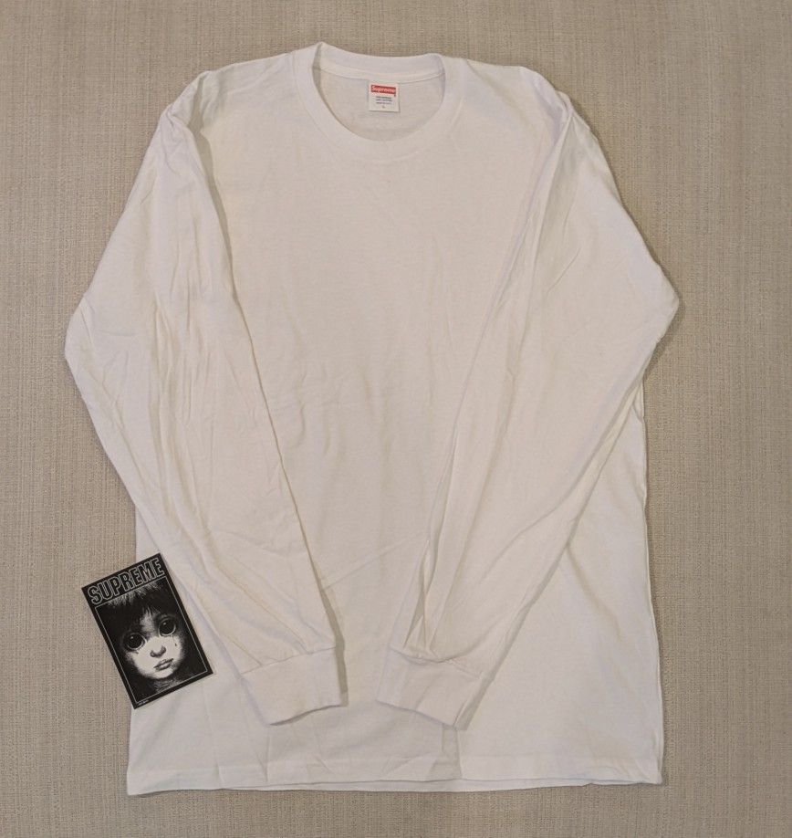 Supreme Long White T Shirt w/ Sticker- (L)