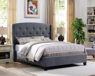 Frame Queen Grey Fabric, Button tufted, New Especial price