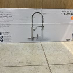 KOHLER SOUS R10651-SD-VS PULL-DOWN KITCHEN FAUCET WITH SOAP/LOTION DISPENSER VIBRANT STAINLESS FINISH.