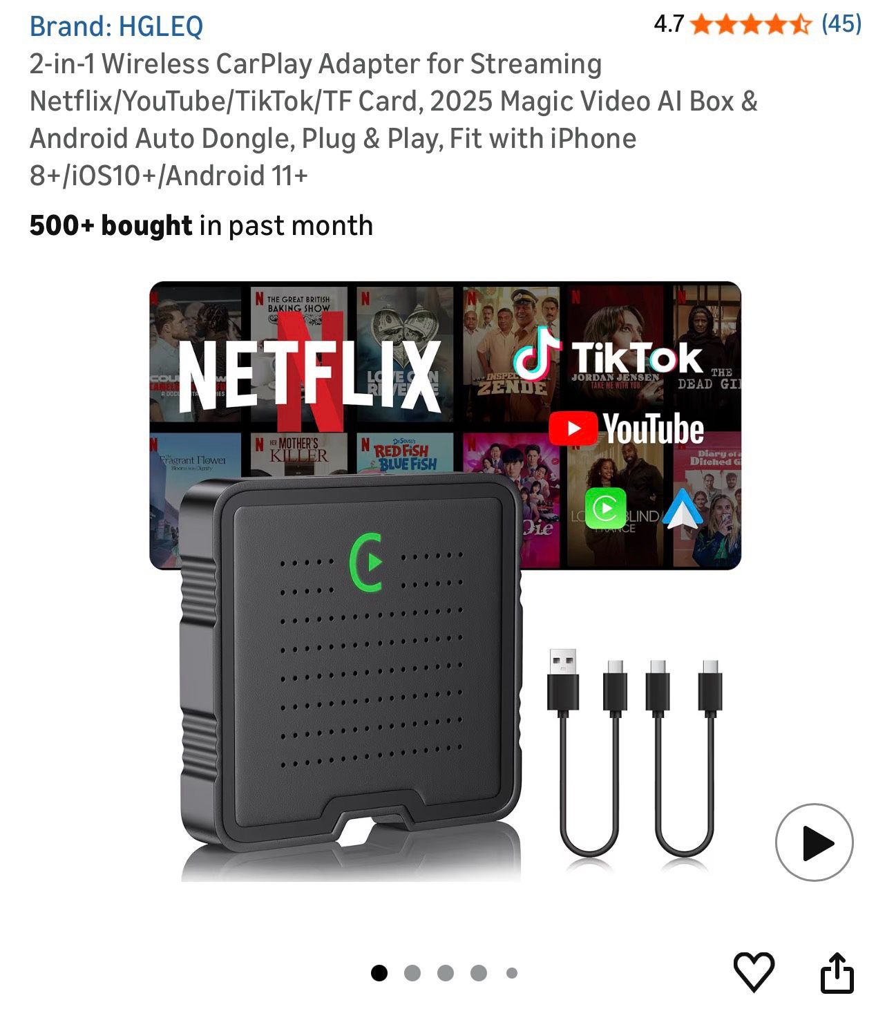 2-in-1 Wireless CarPlay Adapter for Streaming Netflix/YouTube/TF Card