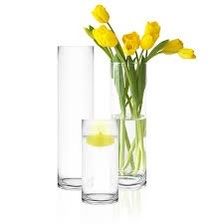 Sets Of 3 Glass Tall Cylinder Vases For Flowers & Candles 
