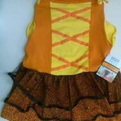 NEW dog Halloween costume candy corn w/black spiderweb dress xlarge $5 FIRM