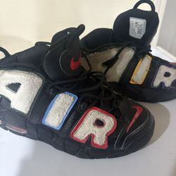NIKE Air More Uptempo Fleece Shoes Sneakers Black White Multi GS