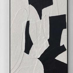 hand-painted contemporary minimalist black and white abstract oil painting