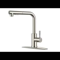 FORIOUS Single-Handle Kitchen Sink Faucet w/ Pull Down Sprayer in Brushed Nickel