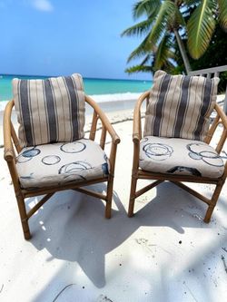 Pair Vintage McGuire San Francisco Rattan & Cane Armchairs – 1970s-#1160