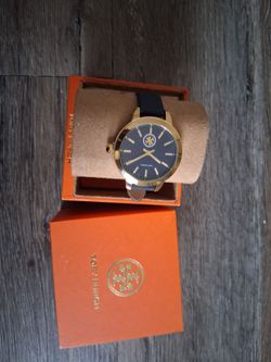 Tory Burch Collins Navy Blue Leather Gold-Tone Watch TBW1203