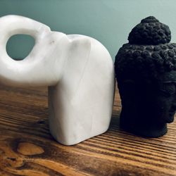 🐘🇮🇳🪷🇮🇩 Haathee Marble Elephant & Black Lava Stone Buddha