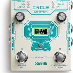 Only Donner Circle Looper Pedal Drum Machine, 2 in 1 Drum Looper Stereo Guitar Loop Pedals, 40 Slots 160 mins Loop with 110 Drum Grooves, Tap Tempo, F