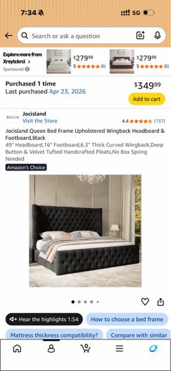 New Queen Black Velvet Bed Frame by Jocisland on Amazon