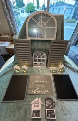 Brand New Farmhouse Home Decor lighted ceramic houses, wall decor, decorative shutters & More