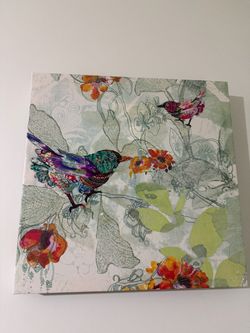 2 Colorful Hummingbird & Floral Canvas Wall Art – Tropical Decor