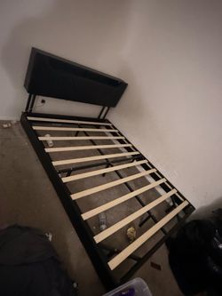 Queen Black Upholstered Bed Frame with Storage Headboard