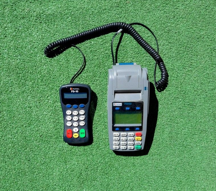 First Data POS FD50 Credit Debit Card Terminal+FD-10 Pin Pad Set NO Power Cord
