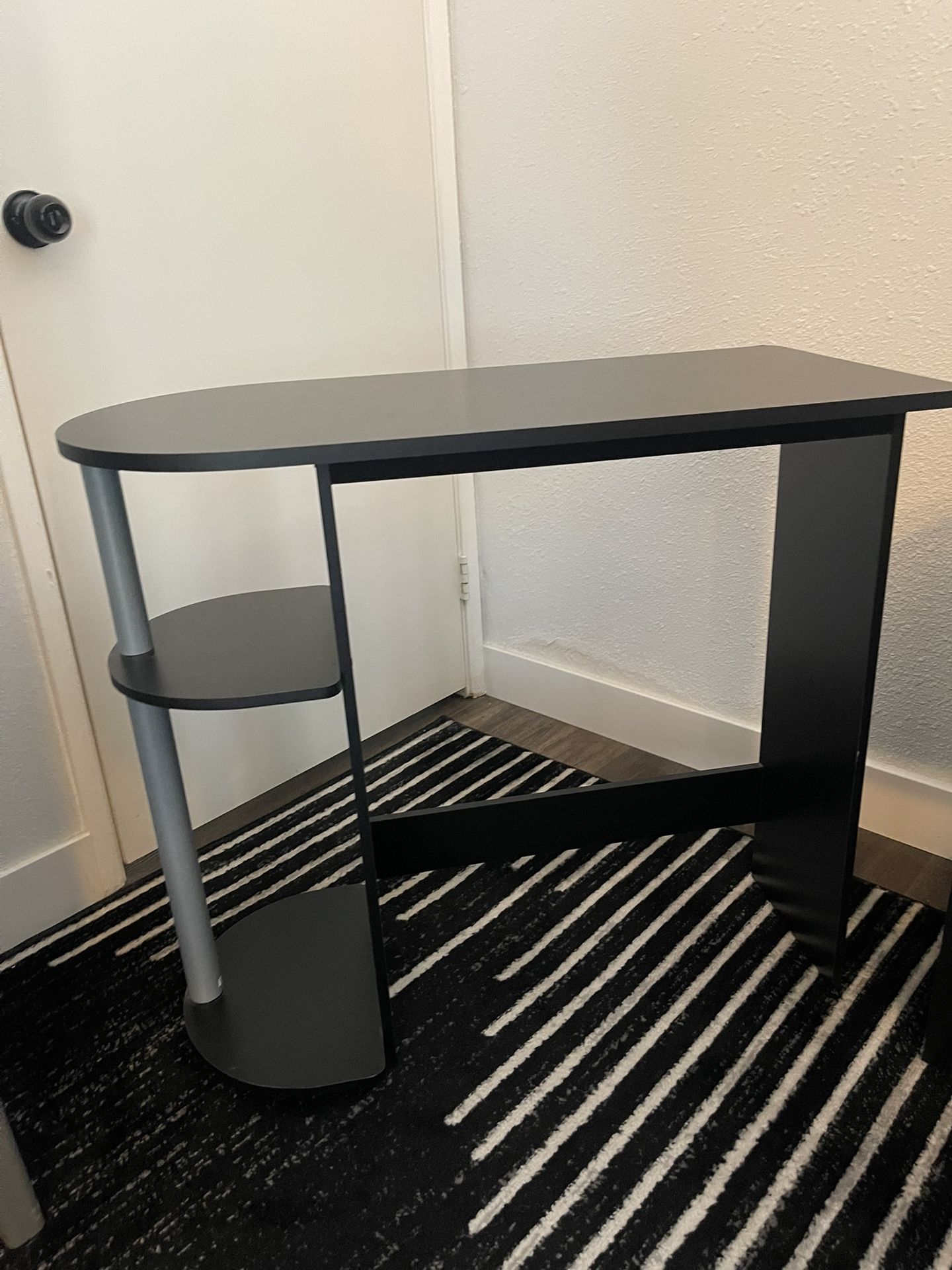 Small Black Computer/ Makeup Desk With 2 Side Shelves