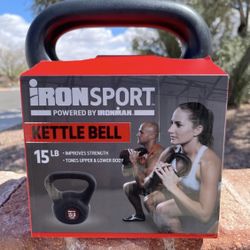 NEW 15 LB Kettlebell Weight Vinyl Black Workout Crossfit Yoga Ironsport Ironman